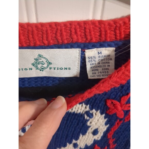 Vintage Design Options Ladies Red White & Blue Heart Ramie Cotton Sweater Sz M - Picture 3 of 5
